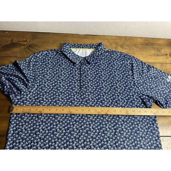 Maelreg Men's Performance Golf Polo Shirt Navy Palm Trees AOP Size Large - Picture 7 of 10